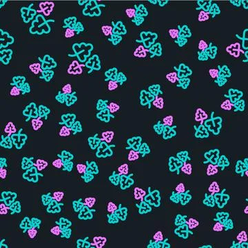 Line Oak leaf icon isolated seamless pattern on black background. Vector Stock Illustration