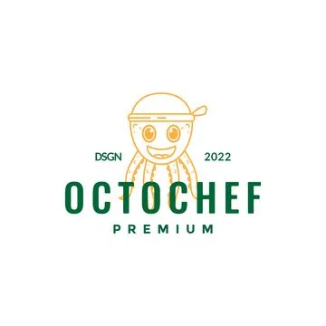 Line octopus cartoon chef logo design, vector graphic symbol icon illustrat.. Stock Illustration