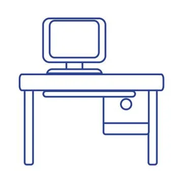 Line office with computer technology and wood desk Stock Illustration