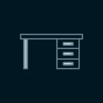 Line Office desk icon isolated on black background. Flat filled outline sty.. Stock Illustration