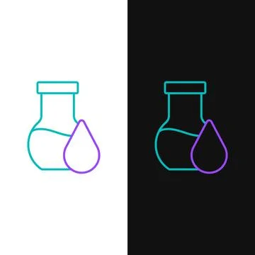 Line Oil petrol test tube icon isolated on white and black background. Colo.. Stock Illustration