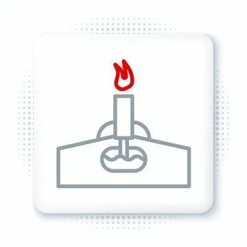 Line Oil rig with fire icon isolated on white background. Gas tower. Industri Stock Illustration
