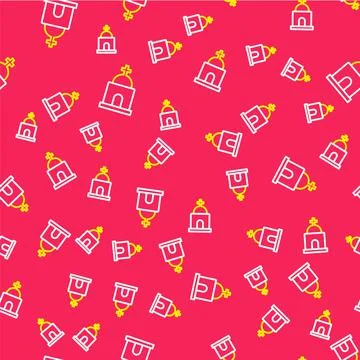 Line Old crypt icon isolated seamless pattern on red background. Cemetery symbol Ilustración de archivo