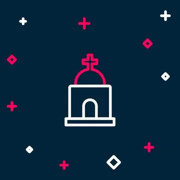Line Old crypt icon isolated on blue background. Cemetery symbol. Ossuary or Ilustración de archivo