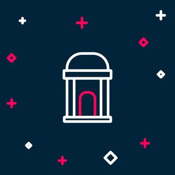 Line Old crypt icon isolated on blue background. Cemetery symbol. Ossuary or Ilustración de archivo