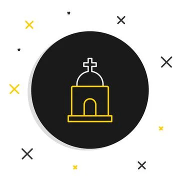 Line Old crypt icon isolated on white background. Cemetery symbol. Ossuary or Ilustración de archivo