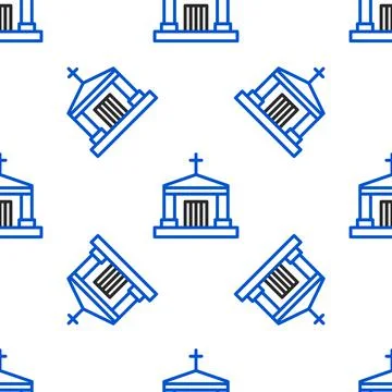 Line Old crypt icon isolated seamless pattern on white background. Cemetery Ilustración de archivo
