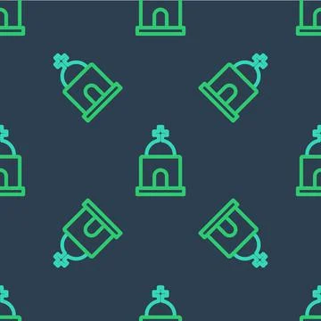 Line Old crypt icon isolated seamless pattern on blue background. Cemetery sy Ilustración de archivo