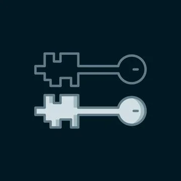 Line Old key icon isolated on black background. Flat filled outline style w.. Stock Illustration