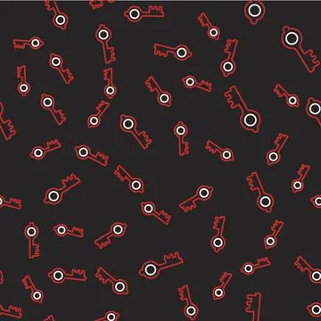 Line Old magic key icon isolated seamless pattern on black background. Vector Illustrazione stock