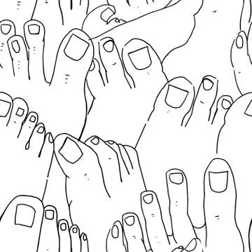 Line old school seamless pattern with bright nails and feet. Doodle Style. Illustrazione stock