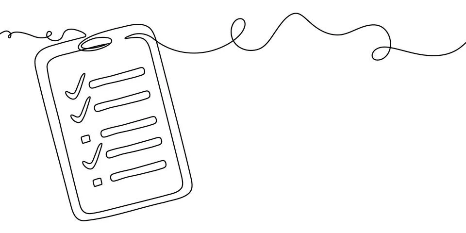 Line one art continuous icon document list illustration single check clipboard Stock Illustration