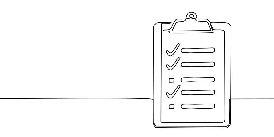 Line one art icon document continuous list illustration single check clipboard Stock Illustration