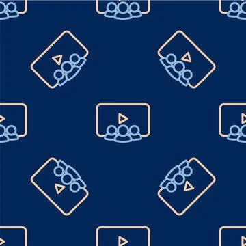 Line Online class icon isolated seamless pattern on blue background. Online 库存插图