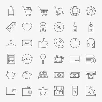 Line Online Shopping and Commerce Icons Big Set Stock Illustration