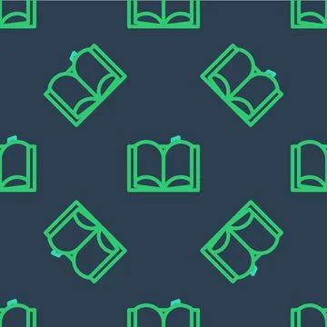 Line Open book icon isolated seamless pattern on blue background.  Vector 스톡 일러스트