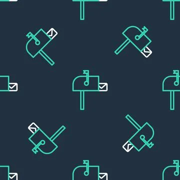 Line Open mail box icon isolated seamless pattern on black background. Mailbox Stock Illustration