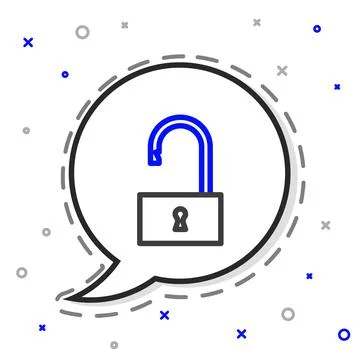 Line Open padlock icon isolated on white background. Opened lock sign. Cyber Illustrazione stock