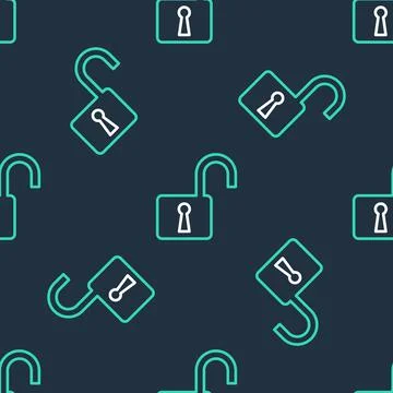 Line Open padlock icon isolated seamless pattern on black background. Opened イラスト素材