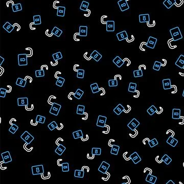 Line Open padlock icon isolated seamless pattern on black background. Opened Stock Illustration