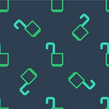 Line Open padlock icon isolated seamless pattern on blue background. Opened lock Illustrazione stock