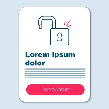 Line Open padlock icon isolated on grey background. Opened lock sign. Cyber s Stock Illustration