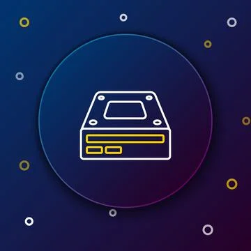 Line Optical disc drive icon isolated on blue background. CD DVD laptop tray Stock Illustration