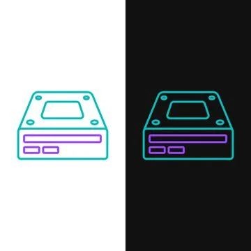 Line Optical disc drive icon isolated on white and black background. CD DVD Stock Illustration