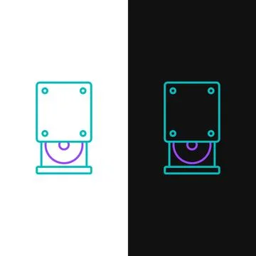 Line Optical disc drive icon isolated on white and black background. CD DVD.. Stock Illustration