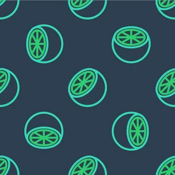 Line Orange fruit icon isolated seamless pattern on blue background. Vector Stock Illustration