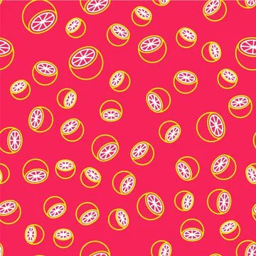 Line Orange fruit icon isolated seamless pattern on red background. Vector Stock Illustration