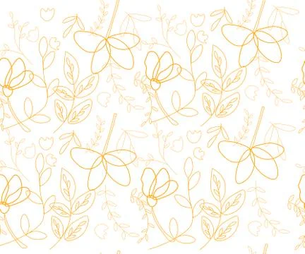 Line orange seamless pattern illustration plant leaf vintage design, wallpaper Stock Illustration
