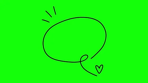 Line oval speech bubble loop animation with heart on green screen background Stock Footage 348103227