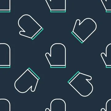 Line Oven glove icon isolated seamless pattern on black background. Kitchen Stock Illustration