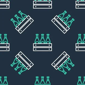Line Pack of beer bottles icon isolated seamless pattern on black background Stock Illustration
