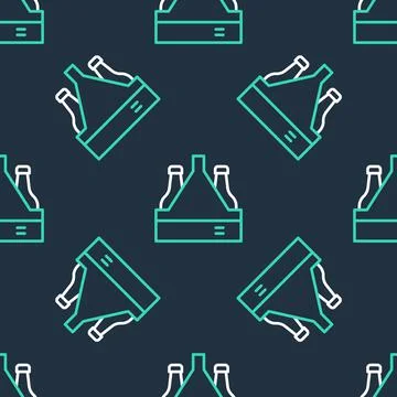 Line Pack of beer bottles icon isolated seamless pattern on black background Stock Illustration