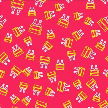 Line Pack of beer bottles icon isolated seamless pattern on red background Stock Illustration