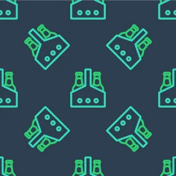 Line Pack of beer bottles icon isolated seamless pattern on blue background Stock Illustration