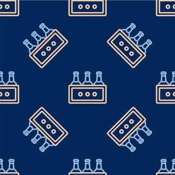 Line Pack of beer bottles icon isolated seamless pattern on blue background Stock Illustration