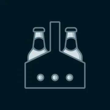 Line Pack of beer bottles icon isolated on black background. Case crate bee.. Stock Illustration
