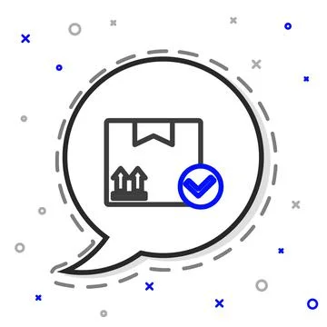 Line Package box with check mark icon isolated on white background. Parcel box Stock Illustration