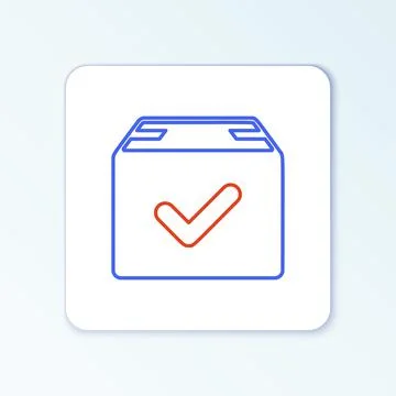 Line Package box with check mark icon isolated on white background. Parcel box Stock Illustration