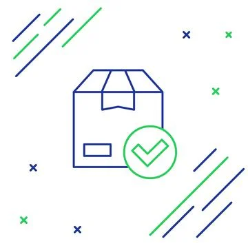 Line Package box with check mark icon isolated on white background. Parcel box Stock Illustration