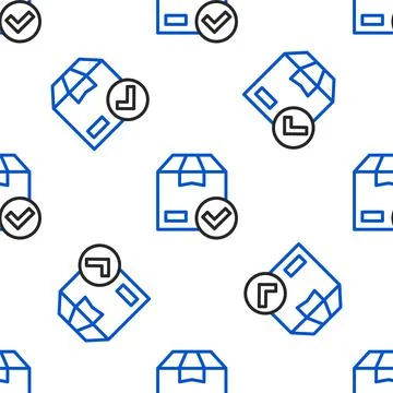 Line Package box with check mark icon isolated seamless pattern on white Illustrazione stock