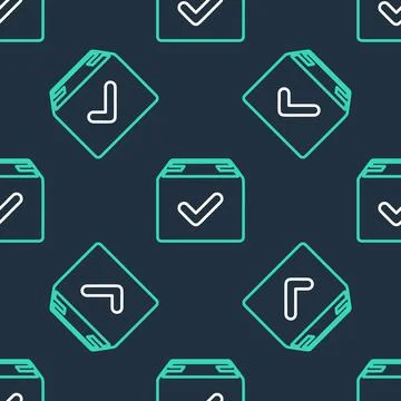 Line Package box with check mark icon isolated seamless pattern on black 스톡 일러스트