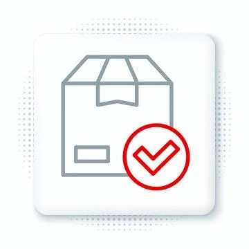 Line Package box with check mark icon isolated on white background. Parcel bo Stock Illustration