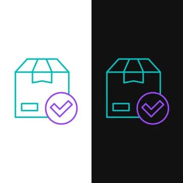 Line Package box with check mark icon isolated on white and black backgroun.. Stockillustratie