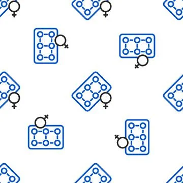 Line Packaging of birth control pills icon isolated seamless pattern on whi.. Stock Illustration