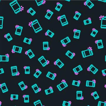 Line Packet of pepper icon isolated seamless pattern on black background. Vector Stock Illustration