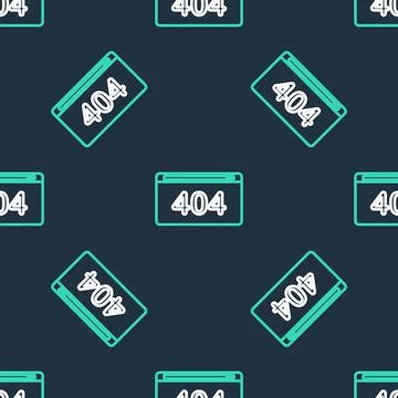 Line Page with a 404 error icon isolated seamless pattern on black background Stock Illustration